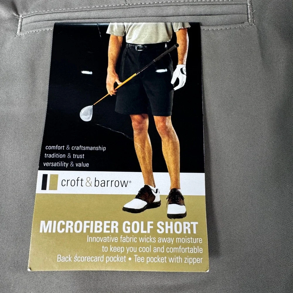 Croft & Barrow Golf Shorts Mens 38 Khaki NEW Microfiber Pleated CBS5110
